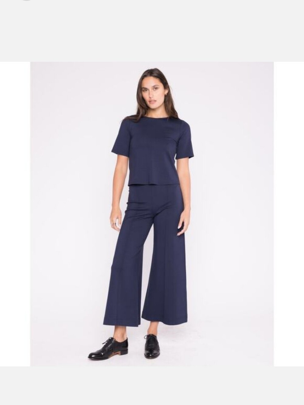 Ripley Rader Navy Blue Wide Leg Pintuck Ponte Knit Pants Size 2 small minimalist